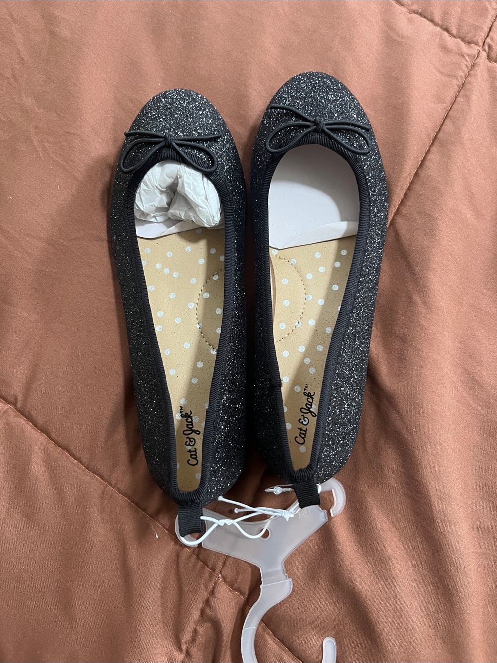 Cat & Jack Black Glitter Bow Ballet Flats
